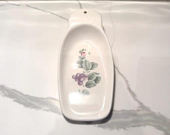 Soporte para mantequilla de gres Pfaltzgraff Grapevine vintage, modelo descatalogado, posacucharas o cuchara para mantequilla, cerámica estadounidense.