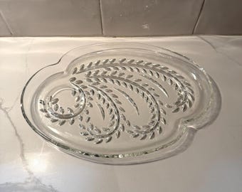 Vintage Federal Glass Homestead Snack Plates, Wheat Pattern Clear Pressed Glass, Mid Century Hospitality Harvest Luncheon Plates