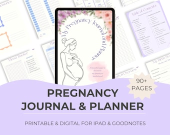 Pregnancy Planner & Journal | Digital Pregnancy Tracker GoodNotes + Printable PDF | Expecting Mom Baby Bump Diary