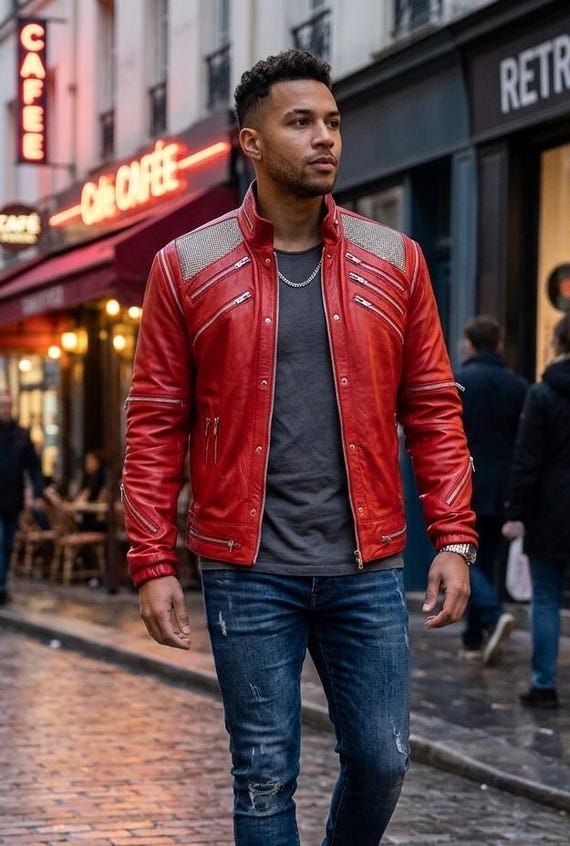Michael Jackson Inspired Beat It Jacket – Red Leather Biker Costume Jacket - Concert Style MJ Tribute - Gift for Him