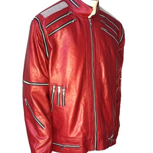 Michael Jackson Inspired Beat It Jacket – Red Leather Biker Costume Jacket - Concert Style MJ Tribute - Gift for Him image 4