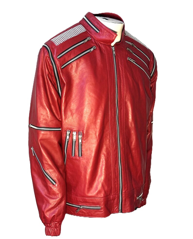 Michael Jackson Inspired Beat It Jacket – Red Leather Biker Costume Jacket - Concert Style MJ Tribute - Gift for Him image 4