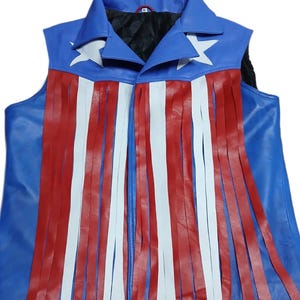 American Flag Leather Fringe Vest: Unisex Motorcycle Waistcoat