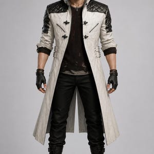 Abrigo de cuero de Nero de Devil May Cry 5 – Gabardina blanca DMC hecha a mano - Chaqueta de cazador de demonios para disfraz de Halloween