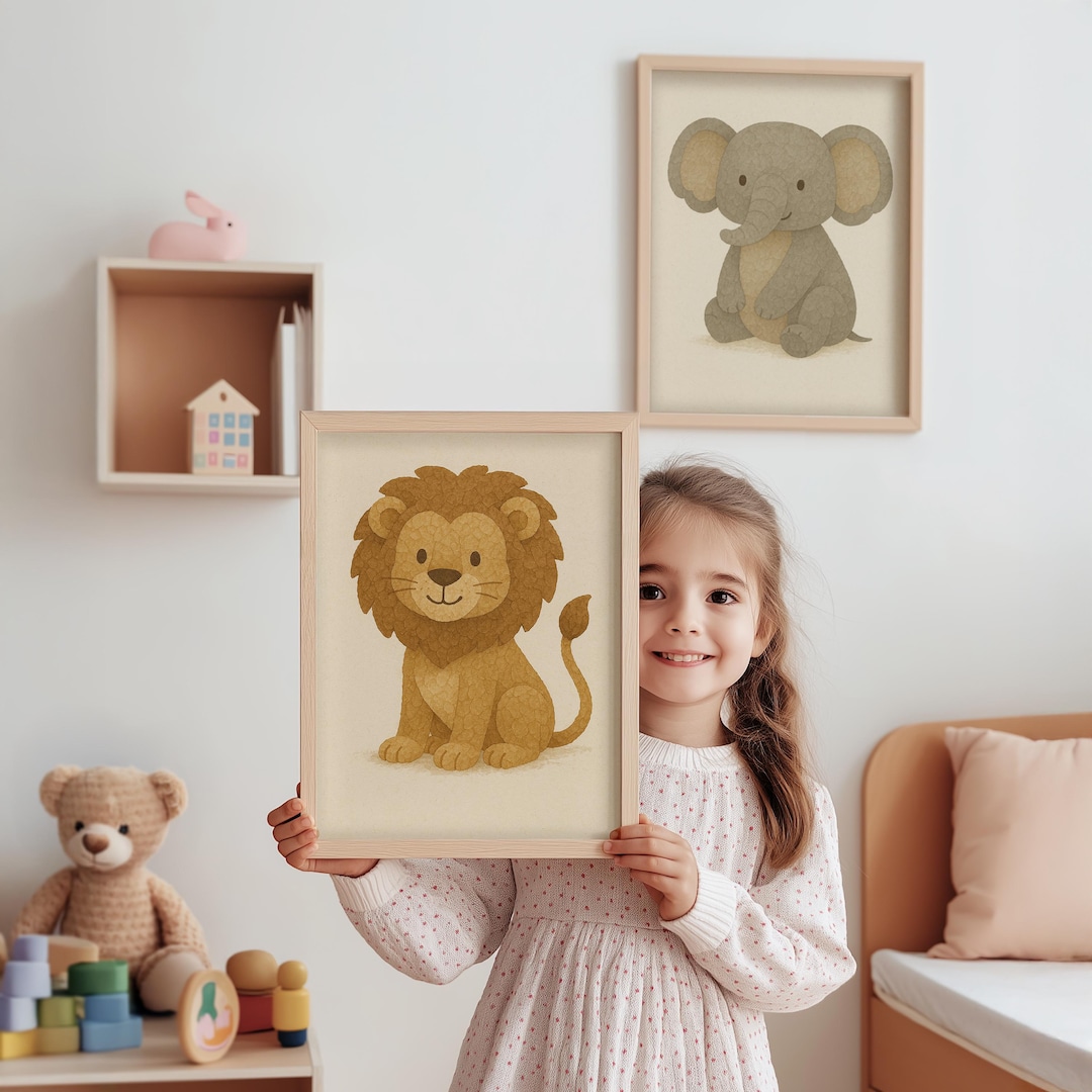 Safari and Jungle Nursery Style Wall Art, Baby Animal Prints in Paper ...