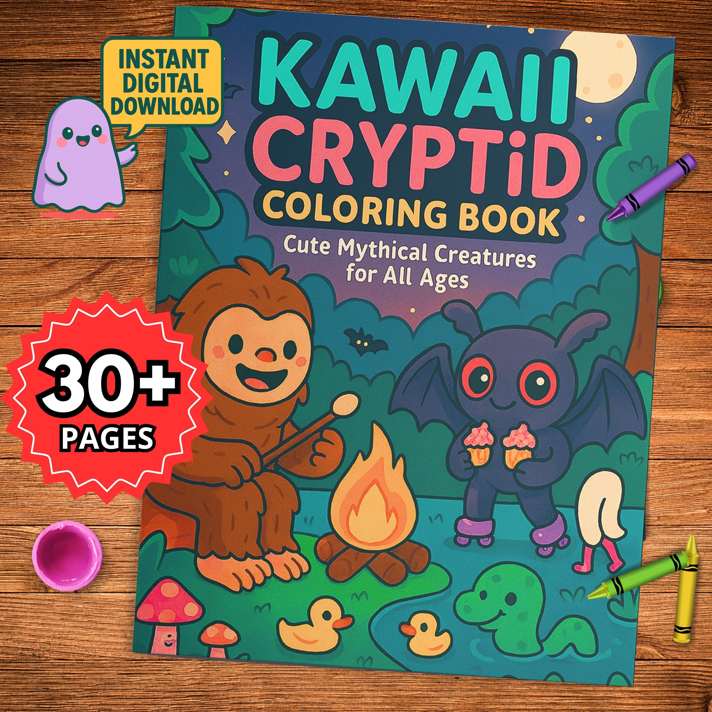 Libro para colorear de criptidos kawaii para niños y adultos – Bigfoot, Nessie, Mothman y más – Páginas para colorear tiernas y espeluznantes