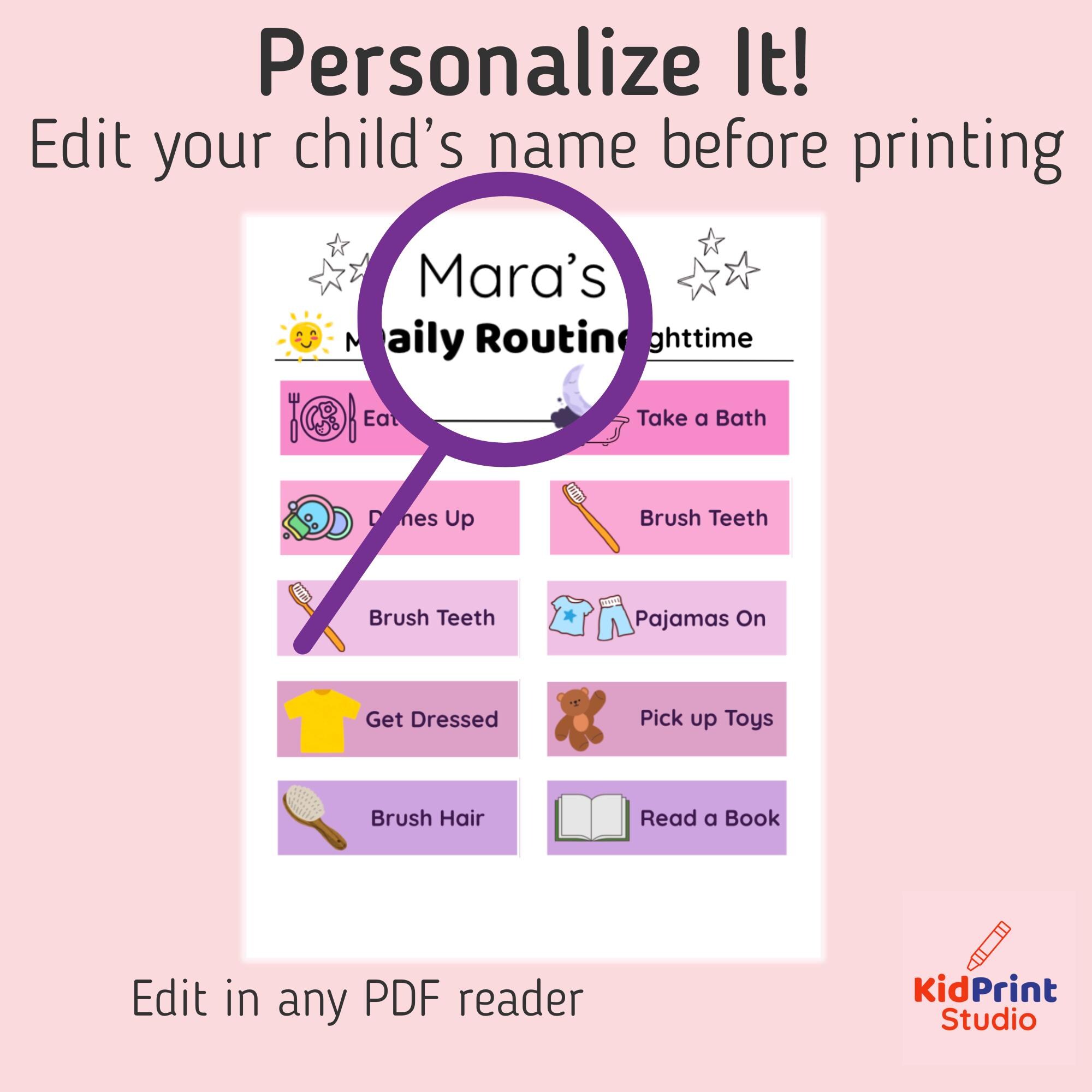 Routine Chart for Girls – Morning & Night Visual Schedule Ages 3–6 ...