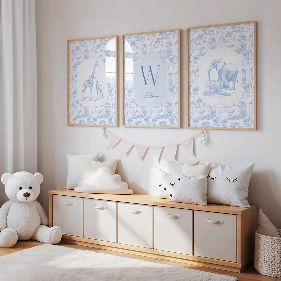 Safari Nursery Print Set, Toile De Jouy Animal Decor (digital Download ...
