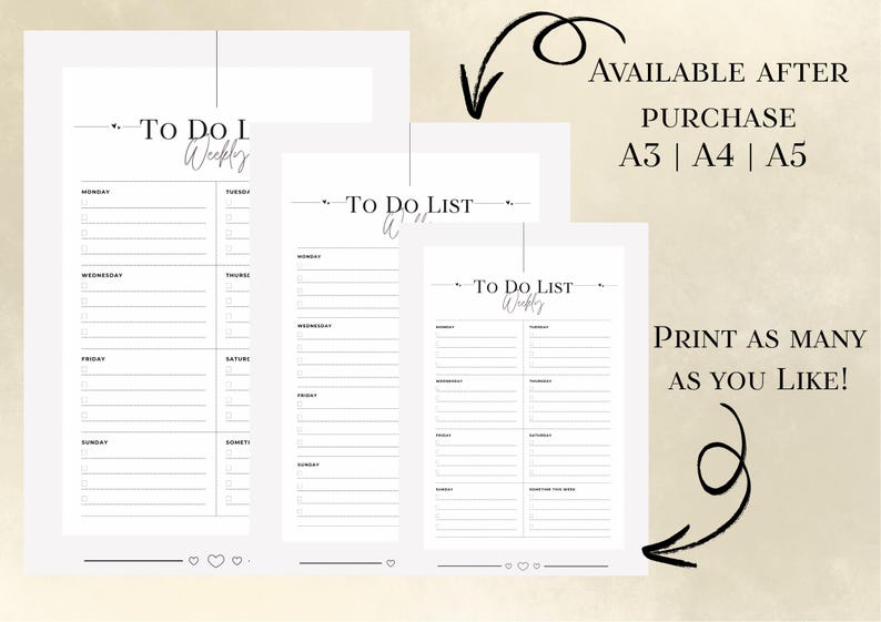 Minimalist Weekly to Do List | Printable Planner PDF | A3 A4 A5 Digital ...