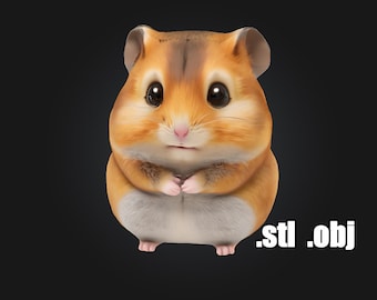 Printable Model Hamster, Cuddly, Chubby Cheeks Cute Toy, 3D File for STL and OBJ, Editable and Ready for 3D Printing, Teddy Bear, Syrian