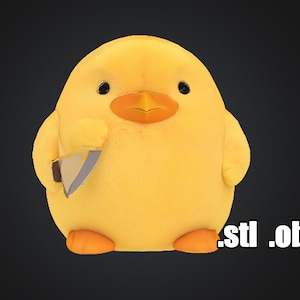 Schattige babyeend met mes, 3D-model Killer Meme, afdrukbaar STL- en OBJ-bestand, figuur grappige enge eend, bewerkbaar in blender
