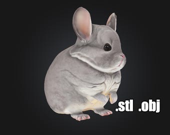 Cute Chinchilla Rodent 3D Model, Blender Editable, STL OBJ, Printable Animal Toy Figure