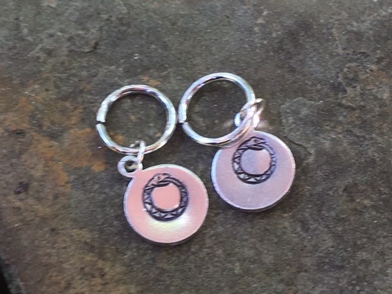 Choose Your Ajah Hand Stamped Great Serpent Ring Stitch Marker Progress Keeper Set image 4