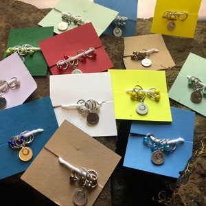 Choose Your Ajah Hand Stamped Great Serpent Ring Stitch Marker Progress Keeper Set image 1