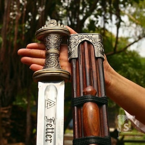Handmade Fetter Lane Sword Replica, Damascus Steel Blade, Medieval Style Collectible Sword Artifact, Anglo-Saxon Decorative Blade, Gifts