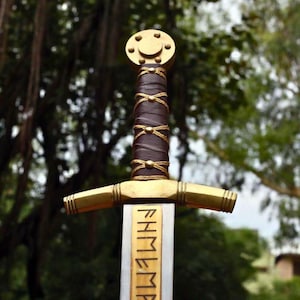 Merlin Excalibur Sword-Legendary Medieval Replica with Engraved Blade & Leather Grip, Best Gift for Him | Father&#39;s, Anniversary, Christmas