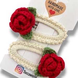 Rose Hair Clip,Handmade Small Knit Clip,Girl toddler hair, Crochet hair clips,Baby hair clip,hair accessories,knitted hair clips set