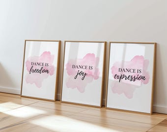 Dance Wall Art Trio, Dance Is Freedom Joy Expression, Pink Watercolour Print, Dancer Bedroom Decor, Dance Studio Decor, Dancer Gift Ideas