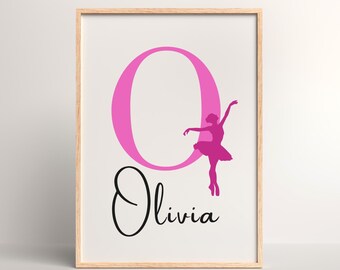 Print naam dans, ballerina kunst aan de muur voor meisjes, Prima Pop-collectie, cadeau kamer decor ballet, cadeau-ideeën danseres, print dans