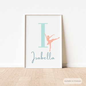 Personalised Ballet Name Print, Custom Initial Wall Art for Girls, Digital Download, Dancer Gift, Dancer Wall Art, Ballerina Bedroom Print