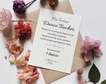 Dance Teacher Gift, Printable Thank You Poem, Personalised Dance Teacher Thank You, Ballet Recital Gift, End of Year, StudioWhite Background