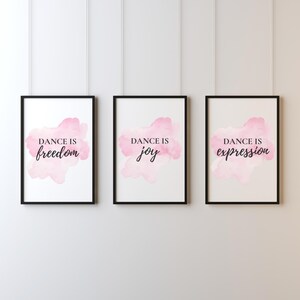 Dance Wall Art Trio, Dance Is Freedom Joy Expression, Pink Watercolour Print, Dancer Bedroom Decor, Dance Studio Decor, Dancer Gift Ideas