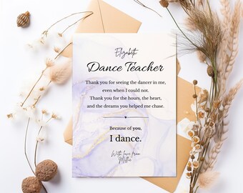 Dance Teacher Gift, Printable Thank You Poem, Personalised Dance Teacher Thank You, Ballet Recital Gift, End of Year, SereneMist Background