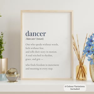 Dancer Definition Printable, Dance Studio Wall Art, Dancer Gift, Instant Download, 4 Colours, Ballet or Contemporary, Modern Art Print