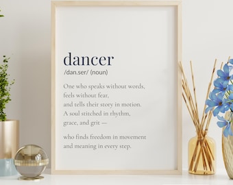 Dancer Definition Printable, Dance Studio Wall Art, Dancer Gift, Instant Download, 4 Colours, Ballet or Contemporary, Modern Art Print