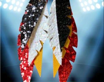 Chiefs Inspired Faux Leather and Glitter Canvas 4 Feather Earrings