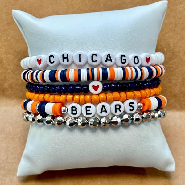 Chicago Bears Football Inspired Beaded Bracelet Set