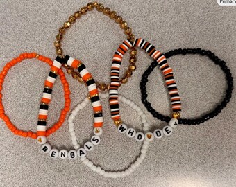 Cincinnati Bengals Football Inspired Beaded Bracelet Set