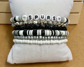 Spurs Basketball Inspired Beaded Bracelet Set