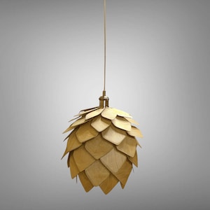 Handmade lamp in oak color loft ceiling — wooden pinecone pendant light perfect for cozy kitchens, hallways or industrial-styled rooms