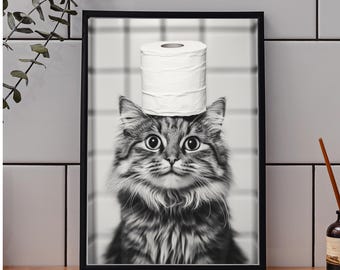 Funny Cat Toilet Paper Print: Humorous Bathroom Wall Art