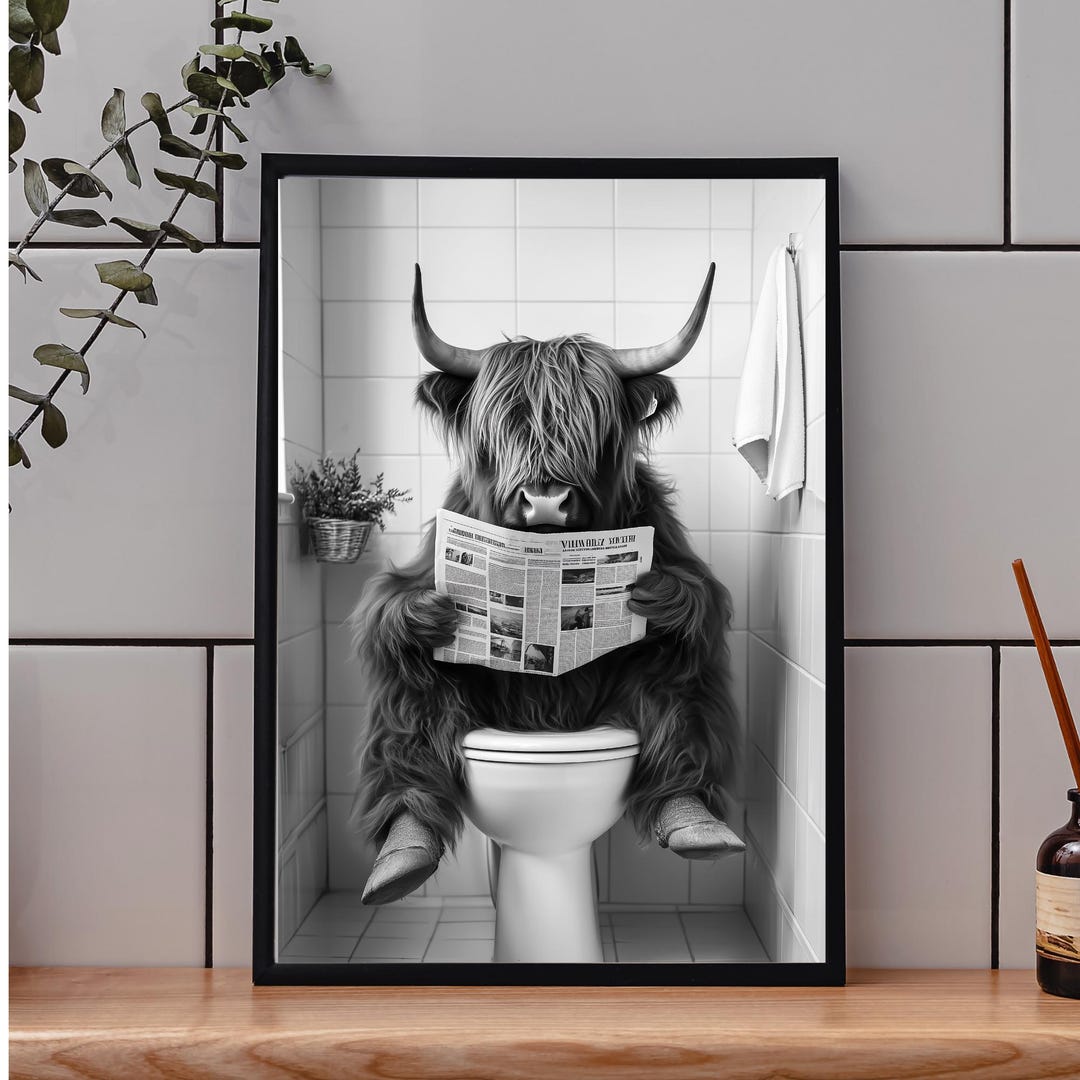 Funny Highland Cow Bathroom Print: Farmhouse Toilet Wall Art - Etsy UK