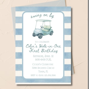 Hole in One - First Birthday Golf Theme Invitation | Editable Boy Golf 1st Bday - Canva Template | Digital Download