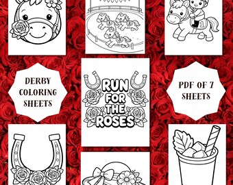 Kentucky Derby Malvorlagen für Kinder Printable Bundle | Derby Party Kinderaktivität | Pferd Malvorlagen | Sofort Download PDF