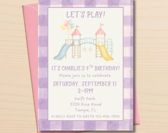 Playground Birthday Party Invitation - Park Party Invite - Outdoor Park Party - Playground Party Invite - Editable Party Party - Girl Invite