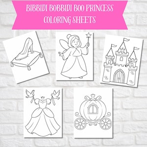 Bibbidi Bobbidi Boo Coloring Pages – Set of 5 – Princess Party Activity – Instant PDF Download – Fairy Tale Birthday Printable - Cinderella