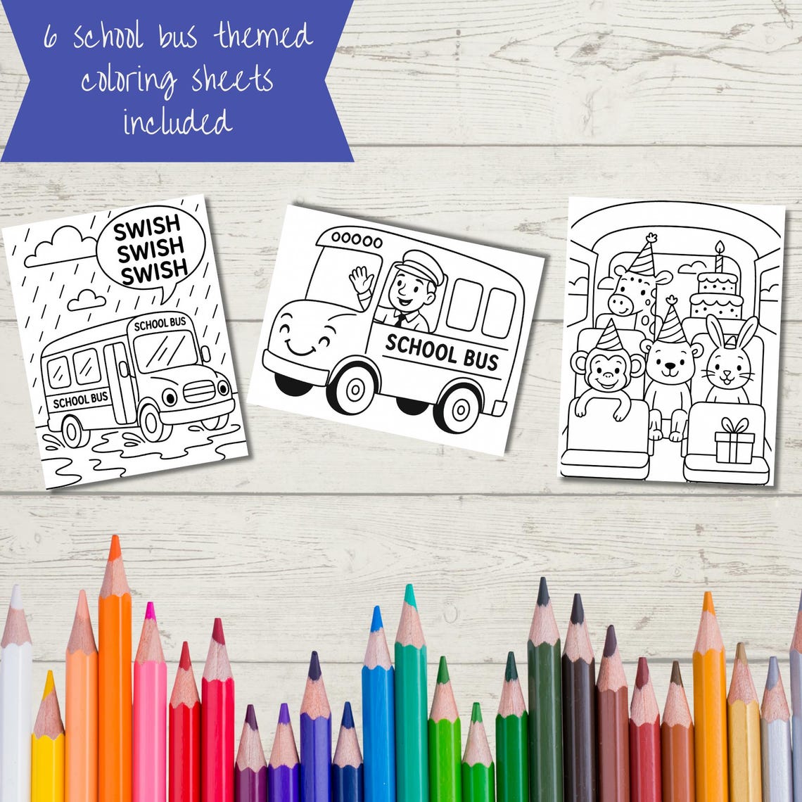 Wheels on the Bus Coloring Pages – Set of 6 – Digital Download – Bus ...