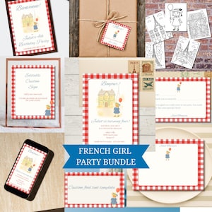 French Girl Inspired Birthday Party Bundle | French Girl Theme | Editable Canva Templates | Digital Download - French Girl Party Set