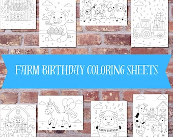 農場の動物の誕生日ぬり絵ページ（PDF）｜子供向け印刷可能な農場パーティーアクティビティ｜農場のぬり絵シート｜農場をテーマにした誕生日PDF