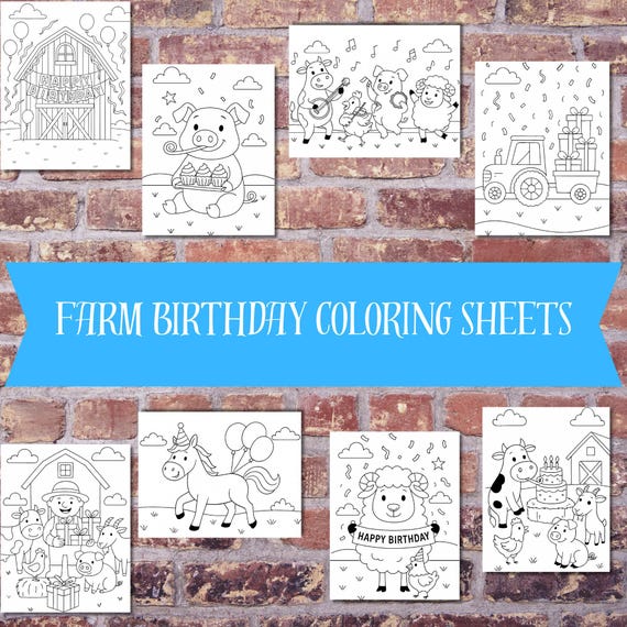 Farm Animal Birthday Coloring Pages PDF | Printable Farm Party Activity for Kids | Barnyard Coloring Sheets | Farm Theme Birthday PDF