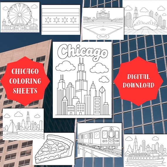 Chicago Coloring Pages Bundle for Kids & Toddlers PDF | Printable Chicago Sheets - Travel Activity