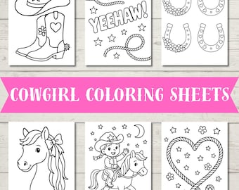 Cowgirl Coloring Pages Bundle | Western Coloring Sheets for Kids | Rodeo Printable Art | PDF Cowgirl Horses Western Theme Coloring Book