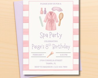 Editable Spa Birthday Invitation | Girls Pamper Party Template | Pink Spa Theme | Canva Digital Invite | Instant Download