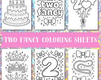 Paquete de dos páginas para colorear de segundo cumpleaños / Hojas para colorear para niños pequeños / PDF imprimible de segundo cumpleaños