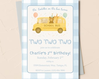Editable School Bus Birthday Party Invitation • The Toddler on the Bus Turns Two Two Two • Boy 2nd Birthday Invite • Yellow Bus Theme