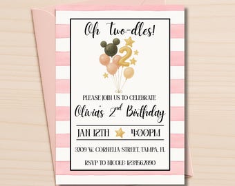 Oh Two‑dles Birthday Invitation Girl • Minnie Mouse Inspired 2nd Birthday Invite • Editable Pink Mouse Party Template • Digital Download